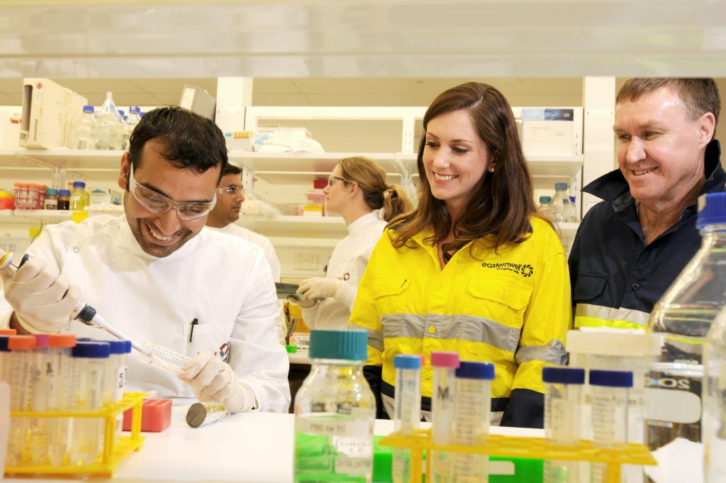Liz Jelley (middle) and Barcoo CEO Mike Kaye (right) with prostate cancer researchers at the PA Hospital. Liz Jelley (middle) and Barcoo CEO Mike Kaye (right) with prostate cancer researchers at the PA Hospital.