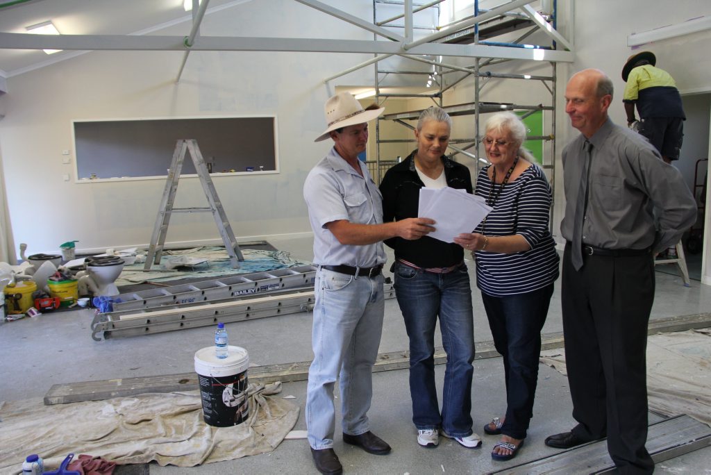 Burrum District Community Centre Association secretary and office manager Anne Worsley and association president Faye Whiffin talk with Councillors James Hansen and Rolf Light on the progress of renovations to expand the Howard Library. Burrum District Community Centre Association secretary and office manager Anne Worsley and association president Faye Whiffin talk with Councillors James Hansen and Rolf Light on the progress of renovations to expand the Howard Library.
