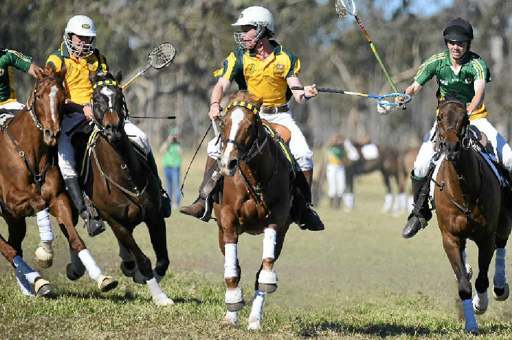 POSSESSION: Hayden Grumley on the attack for Australia in the 31–8 intermediate win against Ireland in polocrosse at Bony Mountain Recreation Reserve. POSSESSION: Hayden Grumley on the attack for Australia in the 31–8 intermediate win against Ireland in polocrosse at Bony Mountain Recreation Reserve.
