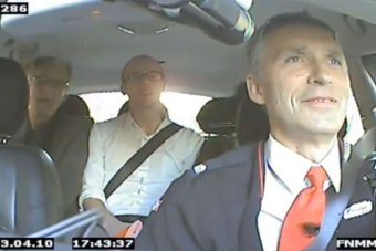Mr Stoltenberg at work in the taxi. Mr Stoltenberg at work in the taxi.