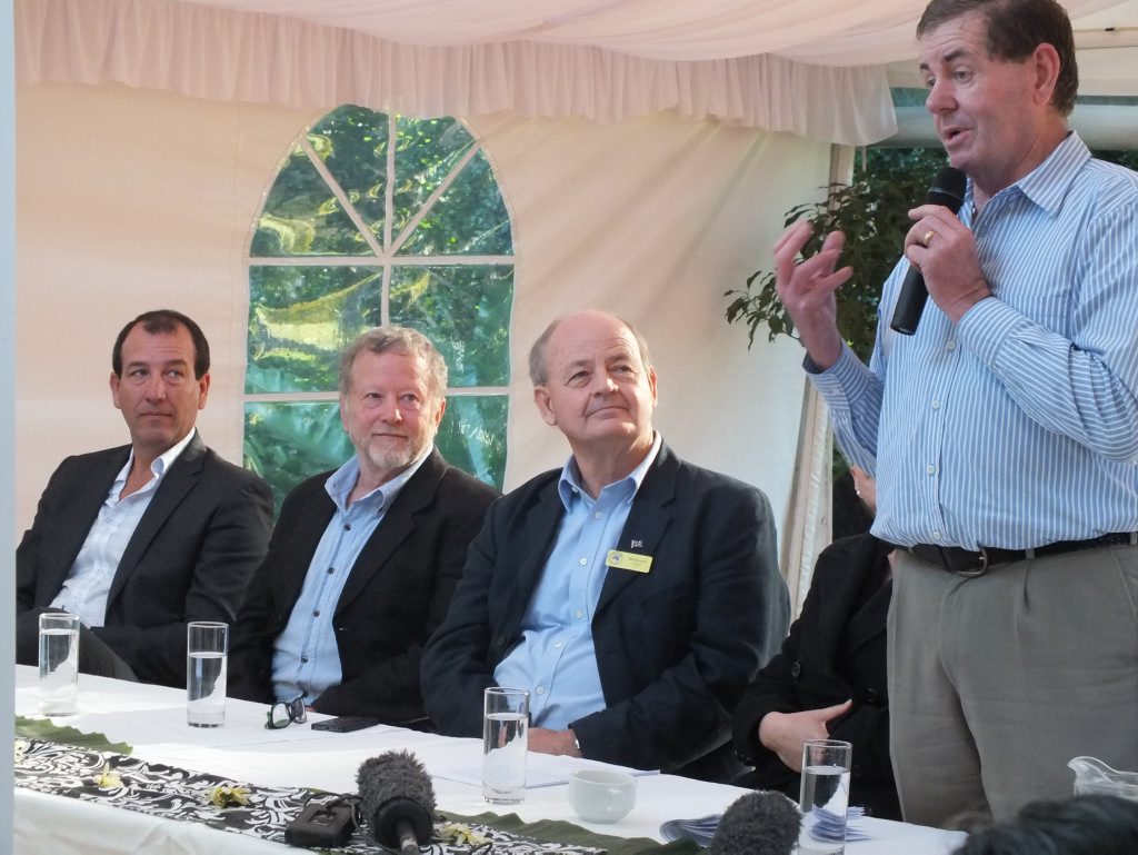 Peter Slipper addresses a breakfast meeting at Maleny as LNP's Mal Brough, the Greens' Garry Calridge and Palmer United Party's Bill Schoch look on. Peter Slipper addresses a breakfast meeting at Maleny as LNP's Mal Brough, the Greens' Garry Calridge and Palmer United Party's Bill Schoch look on.