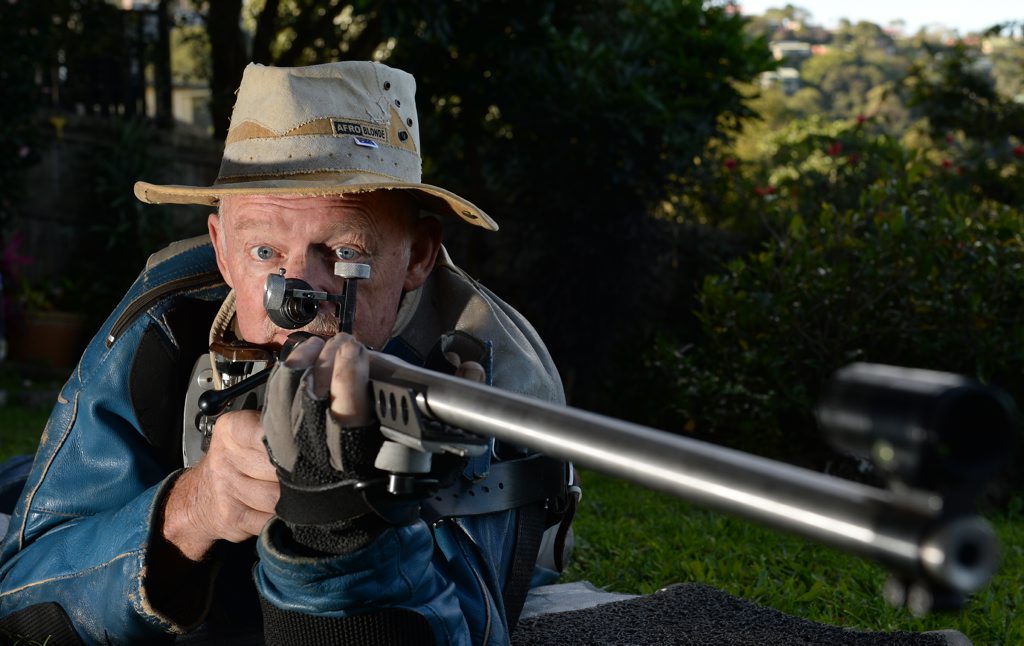 Murwillumbah Gun Club vice president Alan Cronk aims up. Murwillumbah Gun Club vice president Alan Cronk aims up.
