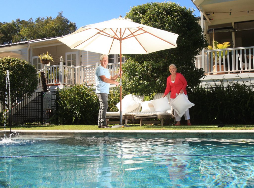 Julie and Ian Mackintosh enjoy the pool area at the Kingscliff Seaside Guest House. Julie and Ian Mackintosh enjoy the pool area at the Kingscliff Seaside Guest House.