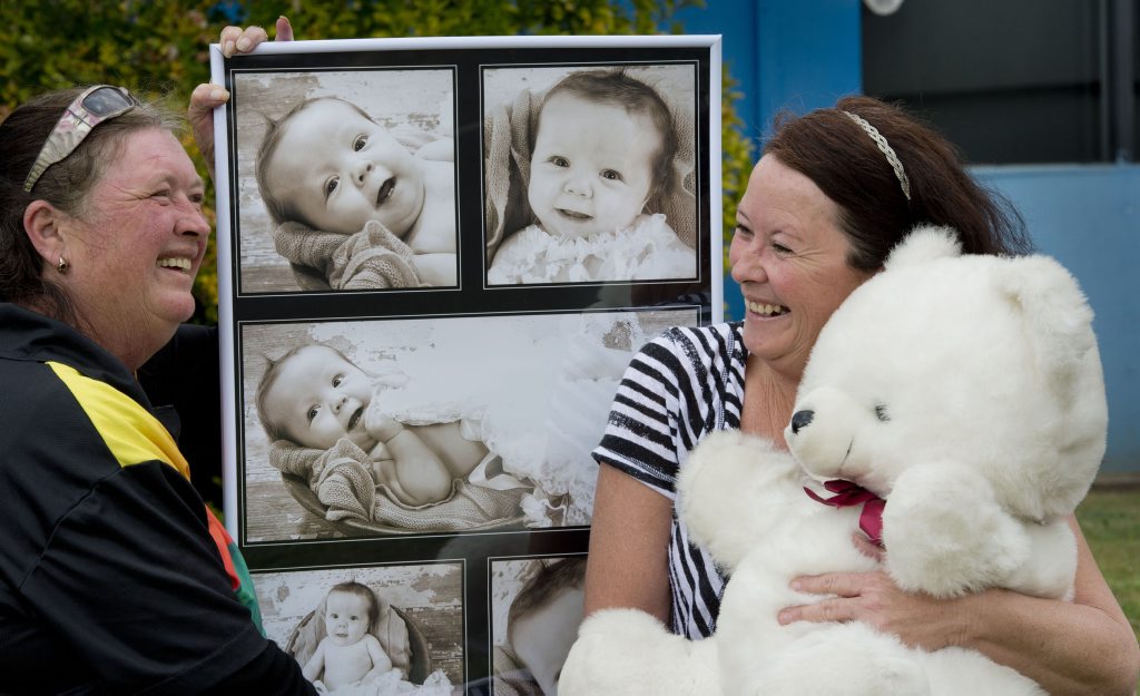 Cindy Donnelly and Jayne Brogden are raising money to help their relative, nine-month-old Bonnie McNamara, who was recently diagnosed with the rare condition, Campomelic dysplasia, that affects her airways and breathing. Photo Nev Madsen / The Chronicle Cindy Donnelly and Jayne Brogden are raising money to help their relative, nine-month-old Bonnie McNamara, who was recently diagnosed with the rare condition, Campomelic dysplasia, that affects her airways and breathing. Photo Nev Madsen / The Chronicle