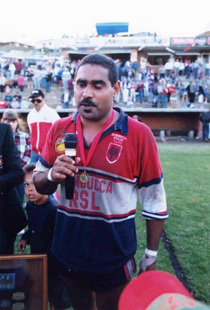A relieved Brett Davis makes his victory speech after Nambucca Heads claimed the 1996 Group 2 title in the grand final against Orara Valley which famously went to extra time. A relieved Brett Davis makes his victory speech after Nambucca Heads claimed the 1996 Group 2 title in the grand final against Orara Valley which famously went to extra time.