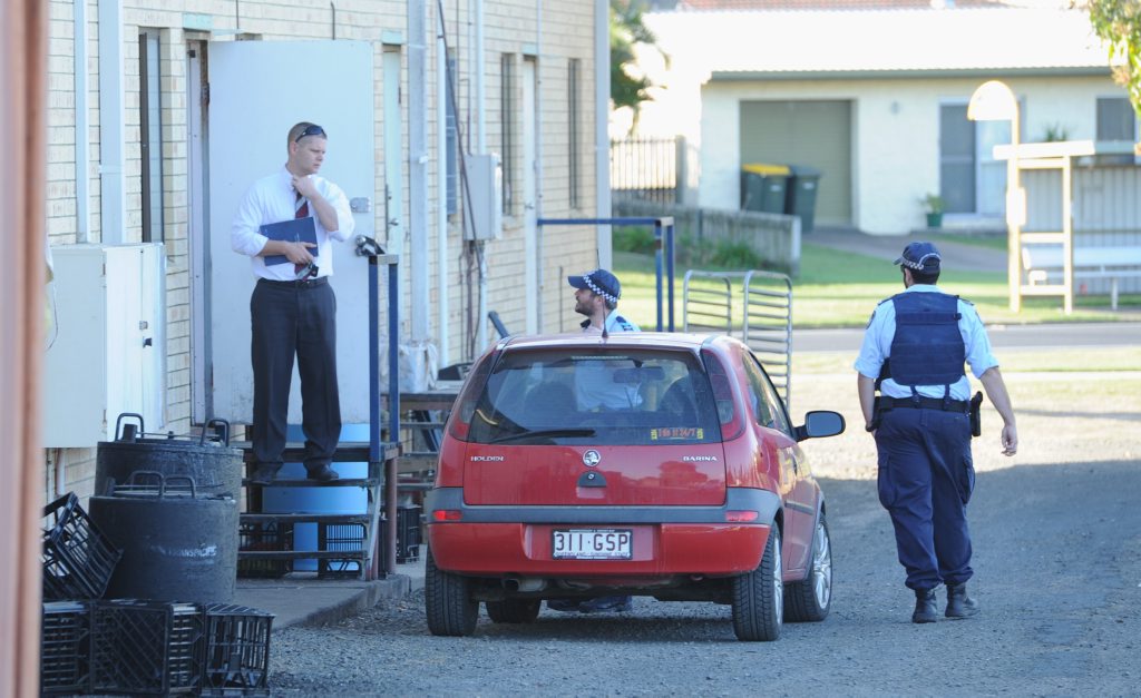 Police at the rear of The Cheesecake Shop on the corner of Bideford St and Boat Harbour Dr in Torquay after an attempted hold-up. Police at the rear of The Cheesecake Shop on the corner of Bideford St and Boat Harbour Dr in Torquay after an attempted hold-up.