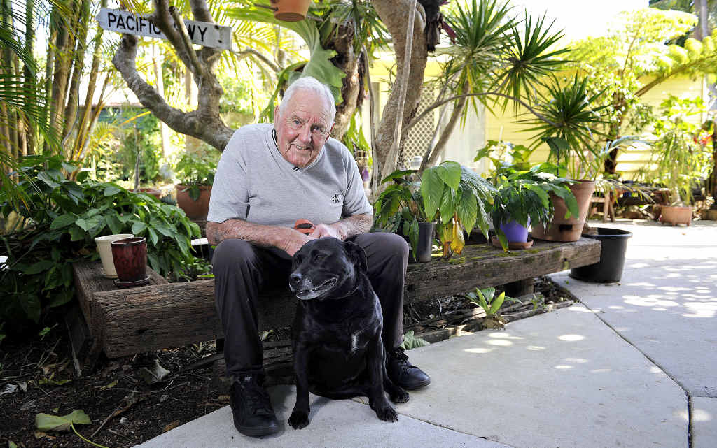 VIVID MEMORIES: Peter Hackett with his dog Bella, of Ballina. A younger version of Mr Hackett is seen to the right in this photograph we published from our archives of the 1954 Lismore Floods. VIVID MEMORIES: Peter Hackett with his dog Bella, of Ballina. A younger version of Mr Hackett is seen to the right in this photograph we published from our archives of the 1954 Lismore Floods.