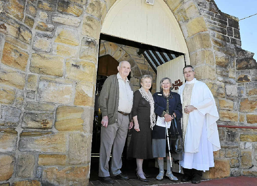 CENTENARY: Frank Slode, Nancy West and Lexie Pratt with the Venerable Lee Shirvill, Rector of the Parish of Alstonville, celebrating the 100th anniversary of the laying of the foundation stone at St Bartholomew’s Church at Alstonville. CENTENARY: Frank Slode, Nancy West and Lexie Pratt with the Venerable Lee Shirvill, Rector of the Parish of Alstonville, celebrating the 100th anniversary of the laying of the foundation stone at St Bartholomew’s Church at Alstonville.