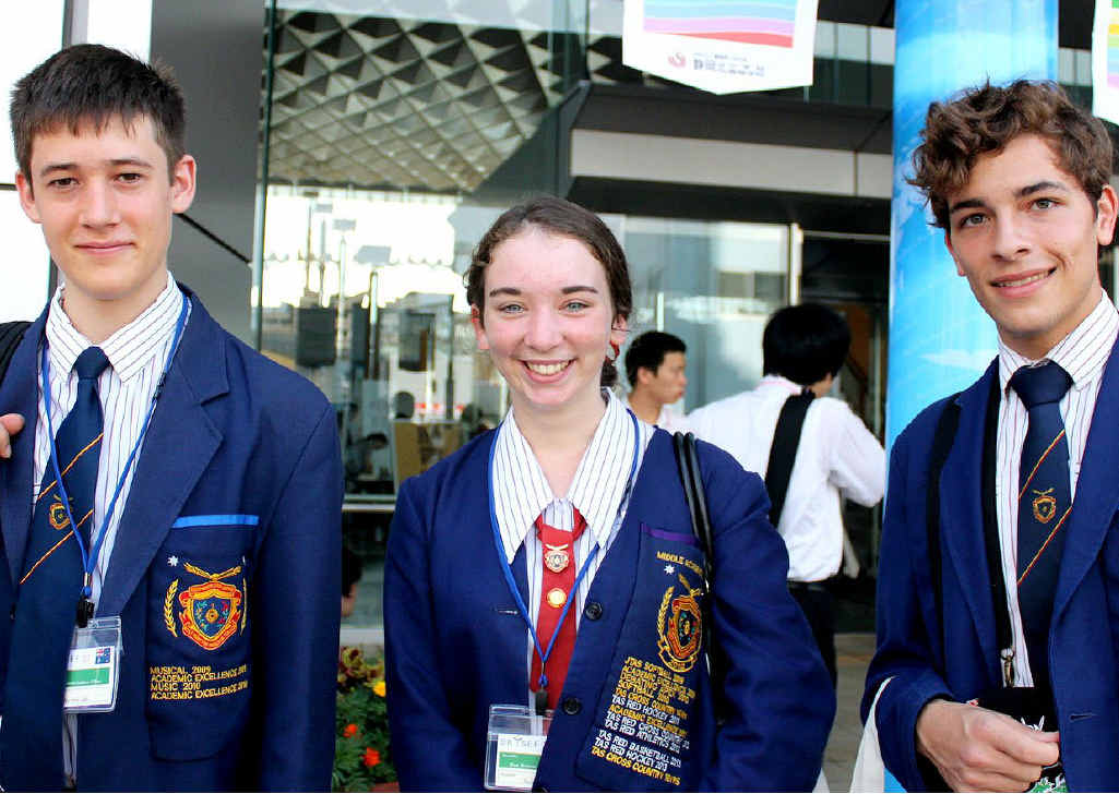 VICTORS’ SPOILS: WestMAC students Matthew Eden, Katelyn Gough and Hamish Wood have returned from Japan where they were awarded first place for their scientific research into energy alternatives. VICTORS’ SPOILS: WestMAC students Matthew Eden, Katelyn Gough and Hamish Wood have returned from Japan where they were awarded first place for their scientific research into energy alternatives.