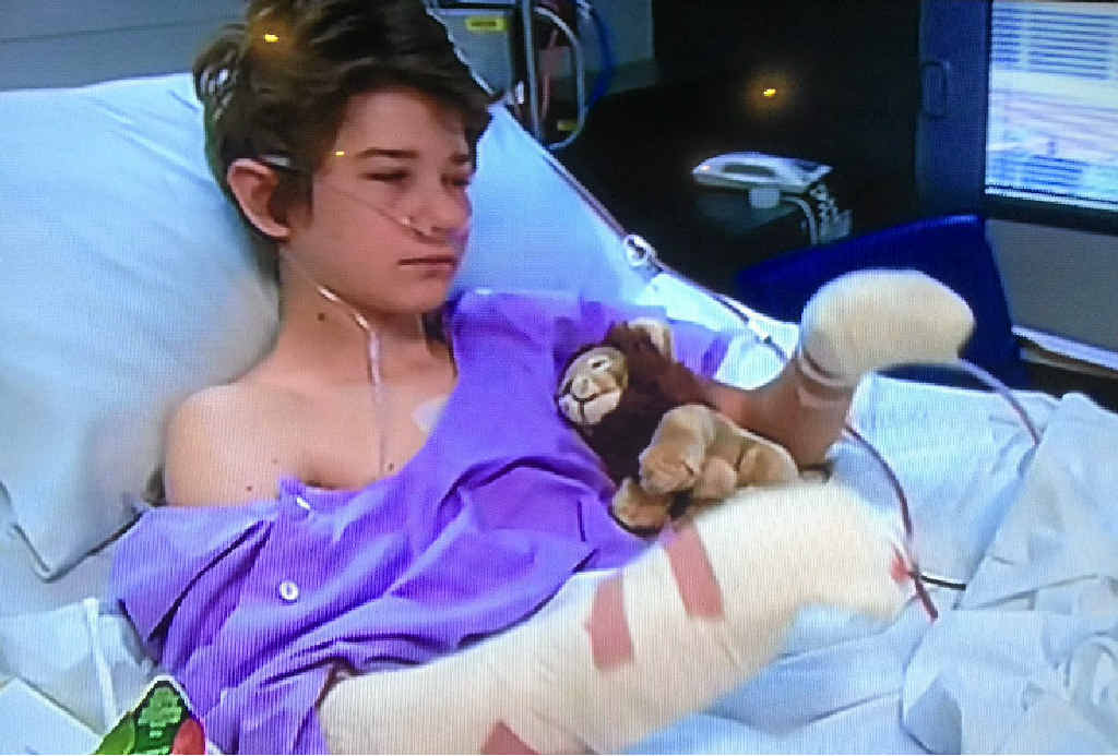 Ipswich bomb victim Michael Boggan in Brisbane’s Princess Alexandra Hospital. Ipswich bomb victim Michael Boggan in Brisbane’s Princess Alexandra Hospital.