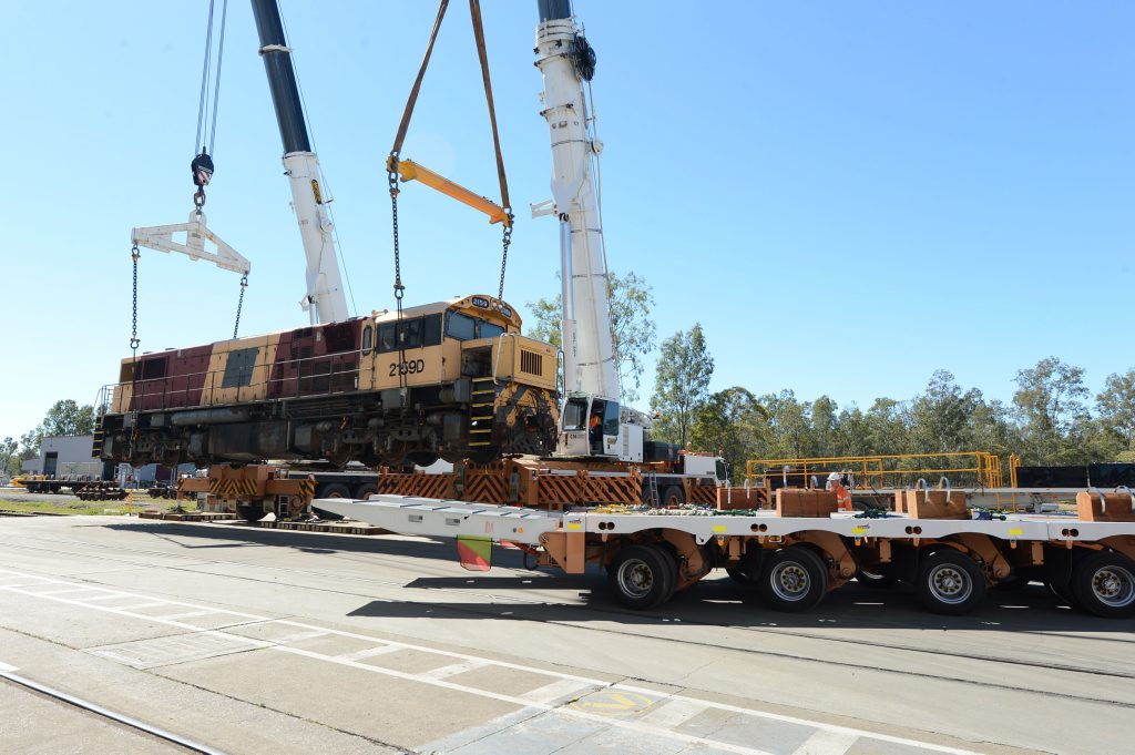 Locomotives at Redbank being transported to the Port of Brisbane after they were sold to a South African company. Photo: Sarah Harvey / The Queensland Times Locomotives at Redbank being transported to the Port of Brisbane after they were sold to a South African company. Photo: Sarah Harvey / The Queensland Times