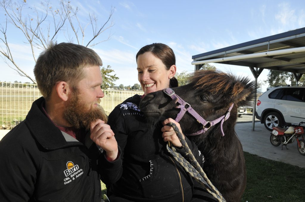 Dale Groves and Kristy Banks with Gordie the horse, which they purchased for their un-born son. Dale grew a beard to raise funds for Spinal Cure Australia. Dale Groves and Kristy Banks with Gordie the horse, which they purchased for their un-born son. Dale grew a beard to raise funds for Spinal Cure Australia.