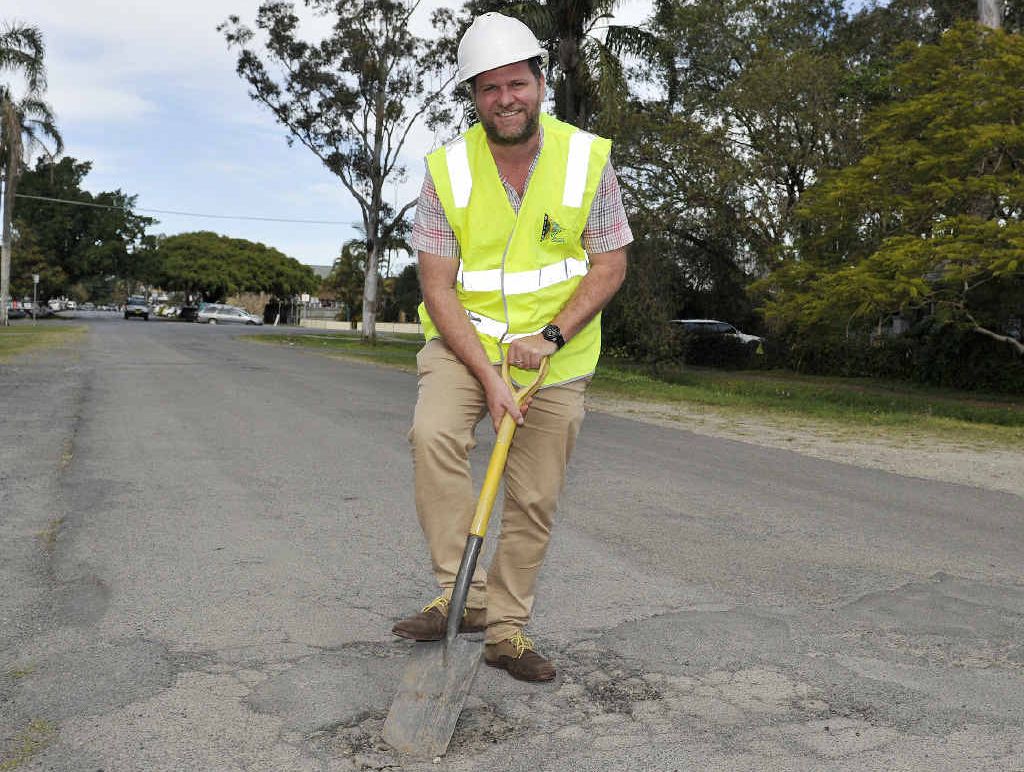 Byron Shire Mayor Simon Richardson is getting on with the job of repairing potholes around the shire. A smart phone app is available to let the council know where the potholes are. Byron Shire Mayor Simon Richardson is getting on with the job of repairing potholes around the shire. A smart phone app is available to let the council know where the potholes are.