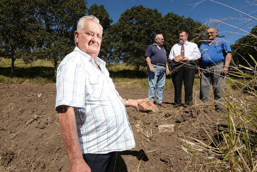 NOT HAPPY: Redbank RSL member Bill Bowtell (front) with George Rant, Cr Paul Tully and Rick Gross at the site where Main Roads have destroyed a Second World War remnant. NOT HAPPY: Redbank RSL member Bill Bowtell (front) with George Rant, Cr Paul Tully and Rick Gross at the site where Main Roads have destroyed a Second World War remnant.