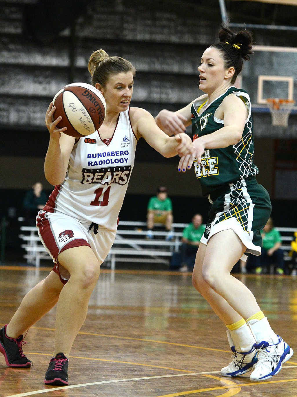 DETERMINED DEFENCE: Ipswich Force guard Marney George blocks a Bundaberg player during a state league game this season. DETERMINED DEFENCE: Ipswich Force guard Marney George blocks a Bundaberg player during a state league game this season.