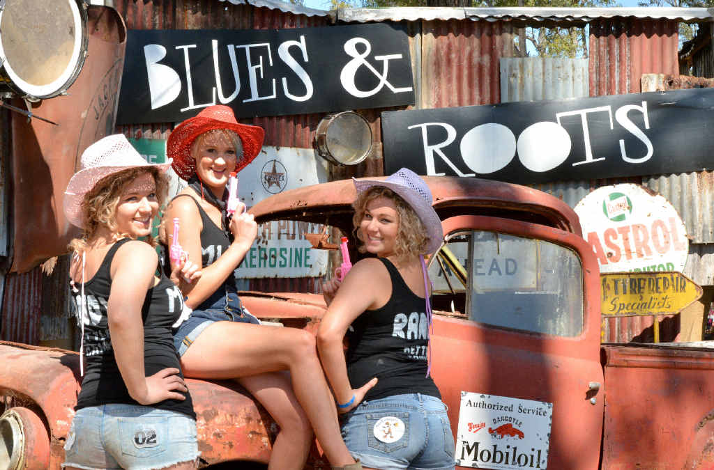 READY TO ROCK: Twin Nicole Baillie (Candy), Muster virgin Neiketa Kelly (Macca) and Renee Baillie (Randy) at the Gympie Muster yesterday.PHOTO: TANYA EASTERBY READY TO ROCK: Twin Nicole Baillie (Candy), Muster virgin Neiketa Kelly (Macca) and Renee Baillie (Randy) at the Gympie Muster yesterday.PHOTO: TANYA EASTERBY