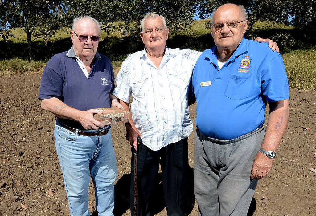 ANGRY: Redbank RSL life member Bill Bowtell (middle) with the vice president George Rant and president Rick Gross at the site where Main Roads have destroyed a heritage-listed pistol range wall. ANGRY: Redbank RSL life member Bill Bowtell (middle) with the vice president George Rant and president Rick Gross at the site where Main Roads have destroyed a heritage-listed pistol range wall.