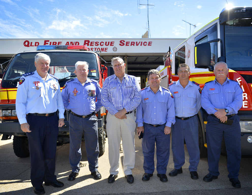 Medal recipients Wayne Larkin, Harold Tattersall, Dereck Trichel and Henry Chapman, with Assistant Minister Ted Malone and Eddie O’Brien (third from left). Medal recipients Wayne Larkin, Harold Tattersall, Dereck Trichel and Henry Chapman, with Assistant Minister Ted Malone and Eddie O’Brien (third from left).