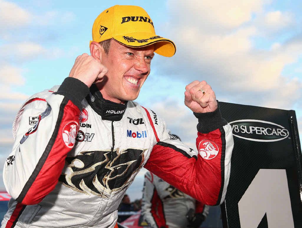 NUMBER ONE: James Courtney celebrates after winning race 27 of the V8 Supercar Championship Series at Winton, Victoria, yesterday. NUMBER ONE: James Courtney celebrates after winning race 27 of the V8 Supercar Championship Series at Winton, Victoria, yesterday.