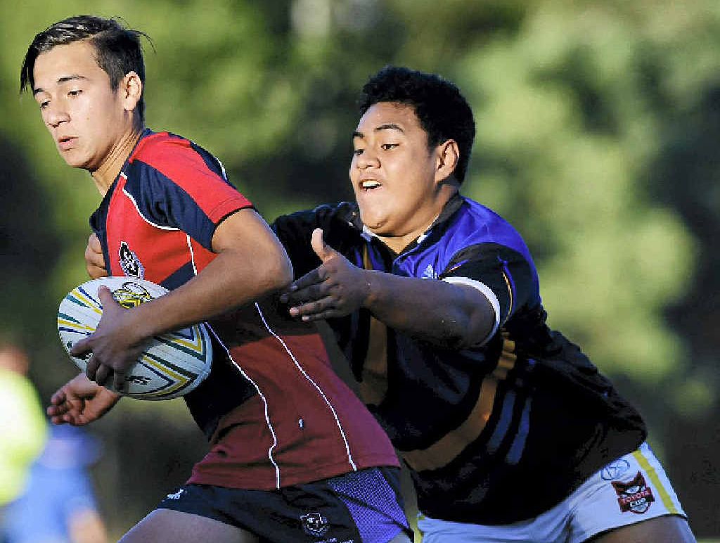 TENSE: Ipswich State High School year 9s tackle Yeronga High at Karalee in the Metro Cup today. TENSE: Ipswich State High School year 9s tackle Yeronga High at Karalee in the Metro Cup today.