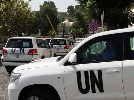 The convoy of UN cars in Syria The convoy of UN cars in Syria
