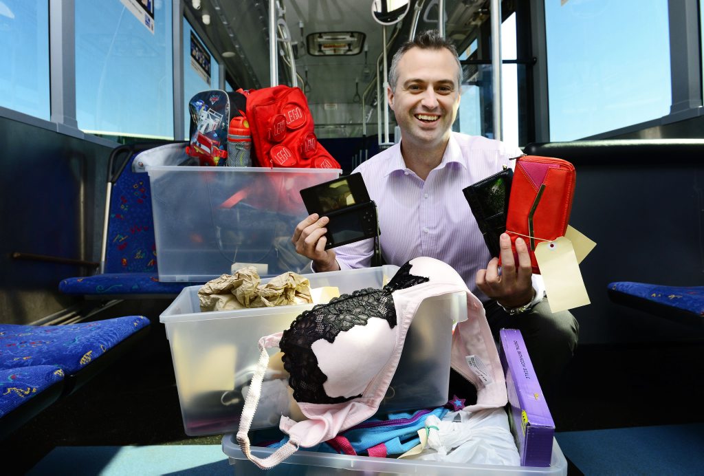 LOST PROPERTY: Westside Bus Company general manager Mark Thatcher with boxes of lost property left on buses. LOST PROPERTY: Westside Bus Company general manager Mark Thatcher with boxes of lost property left on buses.