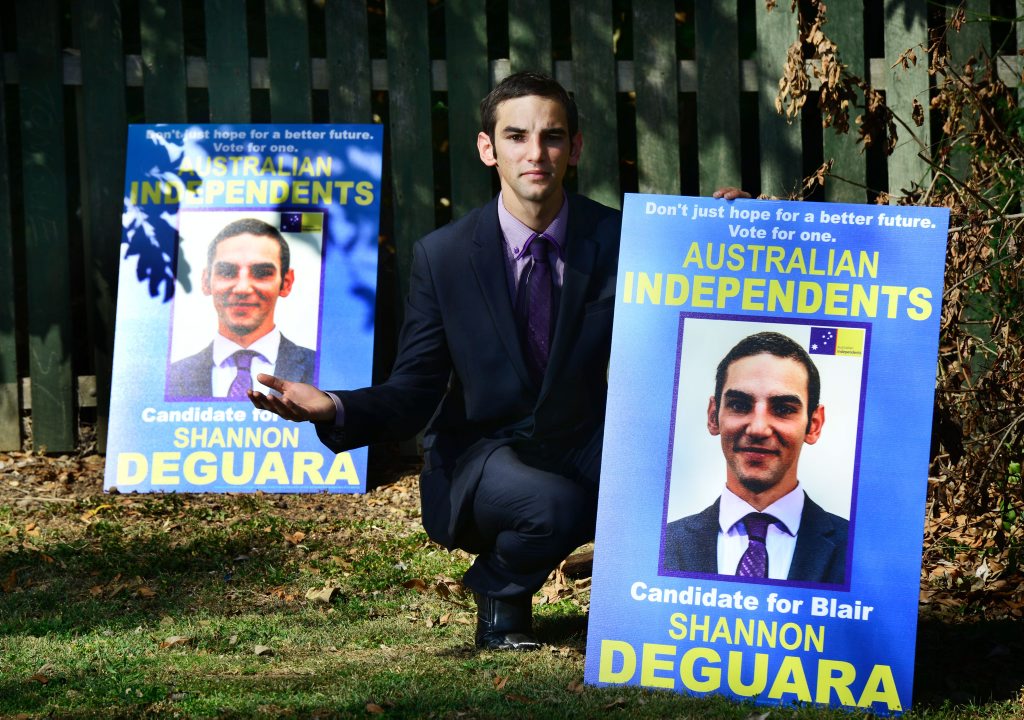 Australian Independents candidate for Blair Shannon Deguara believes his campaign signs have been unfairly confiscated. Photo: David Nielsen / The Queensland Times Australian Independents candidate for Blair Shannon Deguara believes his campaign signs have been unfairly confiscated. Photo: David Nielsen / The Queensland Times