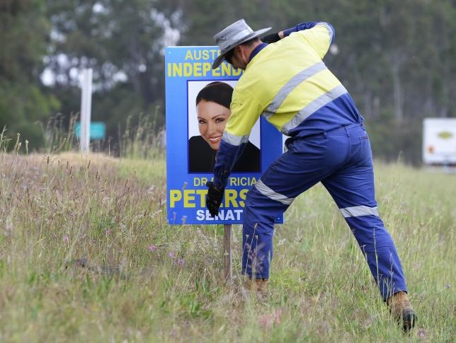 Dr Patricia Petersen's sign is removed from the Cunningham Highway near Swanbank. Dr Patricia Petersen's sign is removed from the Cunningham Highway near Swanbank.