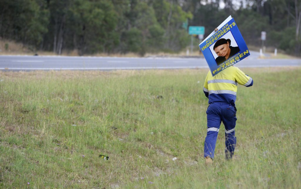 Patricia Petersen's sign is removed from the Cunningham Highway near Swanbank. Photo: Rob Williams / The Queensland Times Patricia Petersen's sign is removed from the Cunningham Highway near Swanbank. Photo: Rob Williams / The Queensland Times