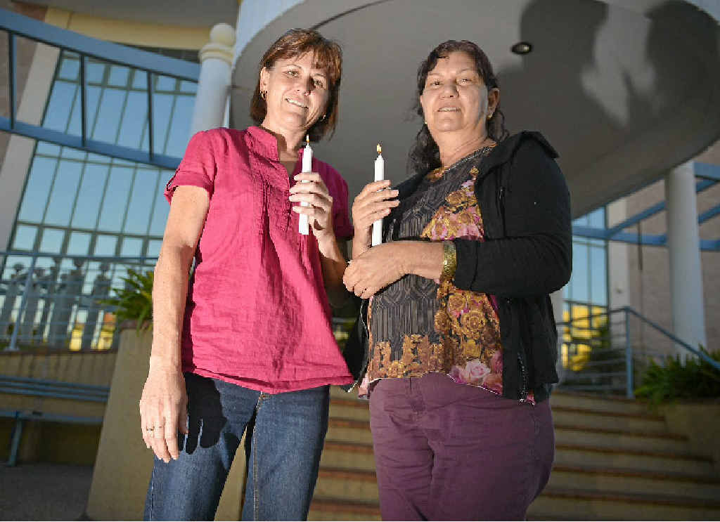 IN MEMORY: Leanne Montgomery and Valerie Dempsey will light candles during a suicide prevention vigil outside Gladstone Council. IN MEMORY: Leanne Montgomery and Valerie Dempsey will light candles during a suicide prevention vigil outside Gladstone Council.