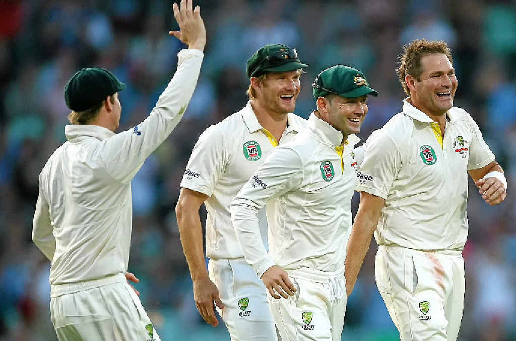 SUPER SERIES: Ryan Harris, right, gets a pat on the back from skipper Michael Clarke, with a happy Shane Watson not far behind, after taking the wicket of Kevin Pietersen on the final day of the fifth Test in England. SUPER SERIES: Ryan Harris, right, gets a pat on the back from skipper Michael Clarke, with a happy Shane Watson not far behind, after taking the wicket of Kevin Pietersen on the final day of the fifth Test in England.
