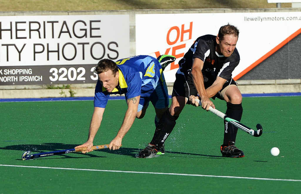 TOP TUSSLE: Hancocks player Dean Pavitt and Wests’ Damien Goodwin could be back in the thick of action in today’s A-grade elimination final at the Ipswich Hockey Complex. TOP TUSSLE: Hancocks player Dean Pavitt and Wests’ Damien Goodwin could be back in the thick of action in today’s A-grade elimination final at the Ipswich Hockey Complex.