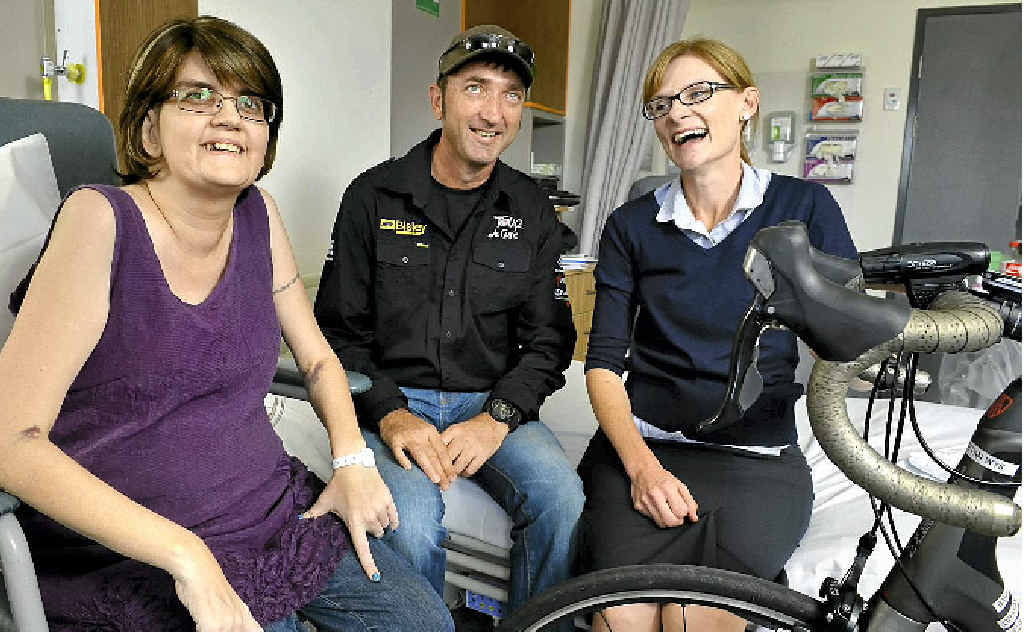 PEDAL POWER: Martin and Melanie McBain share a joke with palliative care patient Mandy Spall (left) before the Tour de Cure. PEDAL POWER: Martin and Melanie McBain share a joke with palliative care patient Mandy Spall (left) before the Tour de Cure.