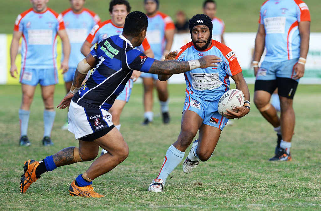 FINE SEASON: Swifts fullback Robbie Fletcher tries to get around Goodna halfback Francis Leger yesterday. FINE SEASON: Swifts fullback Robbie Fletcher tries to get around Goodna halfback Francis Leger yesterday.