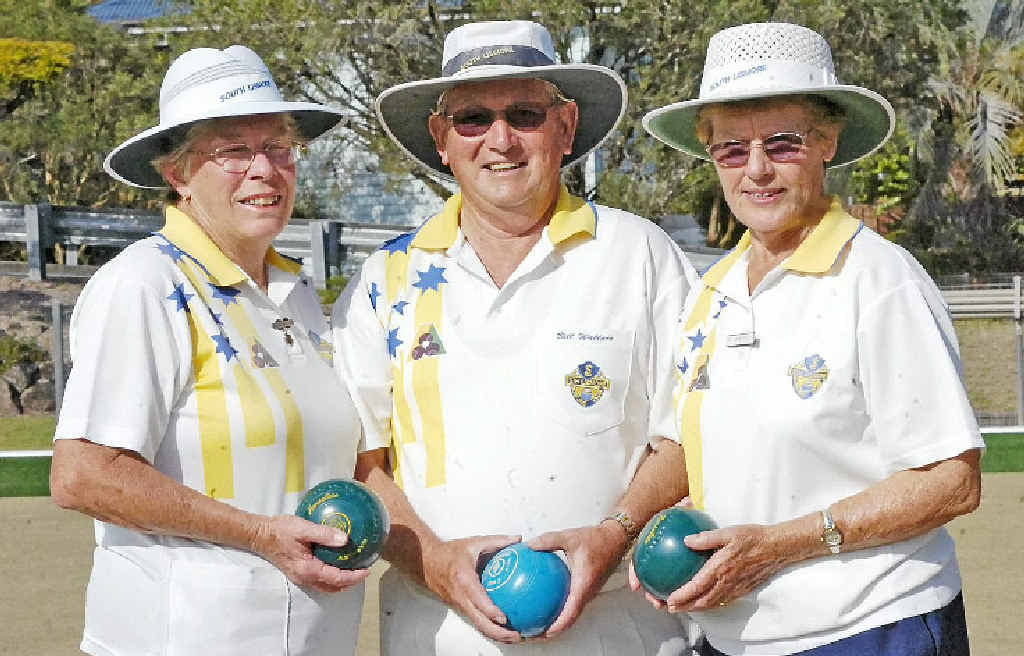 READY TO BOWL: It was all smiles for South Lismore players (from left) Denise Wallace, Bill Wallace and Pat Baskerville at their home club’s Triple Treats event. The competition saw players of different grades enjoy light-hearted action. READY TO BOWL: It was all smiles for South Lismore players (from left) Denise Wallace, Bill Wallace and Pat Baskerville at their home club’s Triple Treats event. The competition saw players of different grades enjoy light-hearted action.