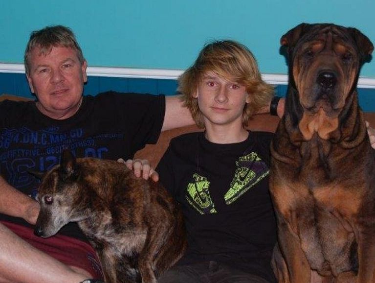 Warren McErlean and Blake Rice spend some time with Mr McErlean's dogs Bindi and Benson. Warren McErlean and Blake Rice spend some time with Mr McErlean's dogs Bindi and Benson.
