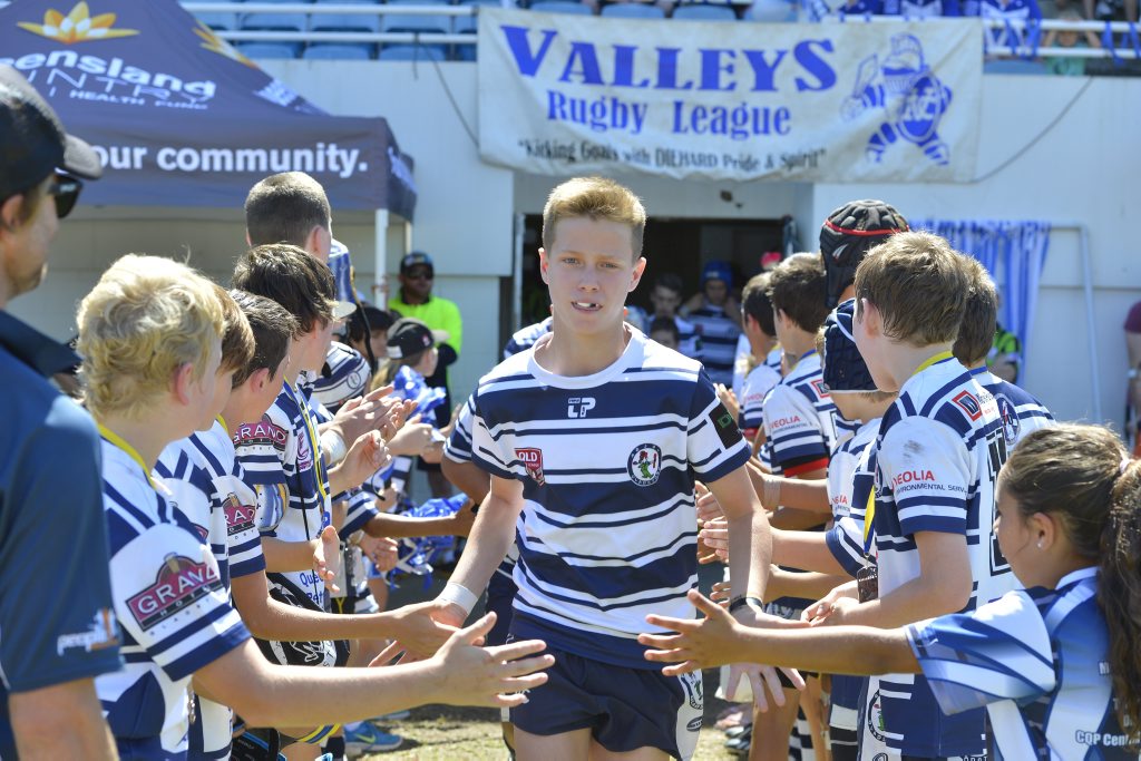 Brothers Keaton White leads in the under-13's at the Gladstone & District Junior Rugby League finals, Marley Brown Oval, Gladstone. Brothers Keaton White leads in the under-13's at the Gladstone & District Junior Rugby League finals, Marley Brown Oval, Gladstone.