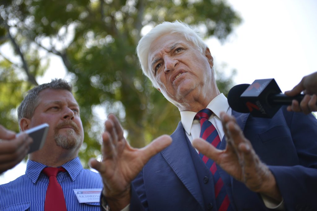 Richard Love and Bob Katter MP during the Katter Australian Party media address at Spinnaker Park, Gladstone. Richard Love and Bob Katter MP during the Katter Australian Party media address at Spinnaker Park, Gladstone.