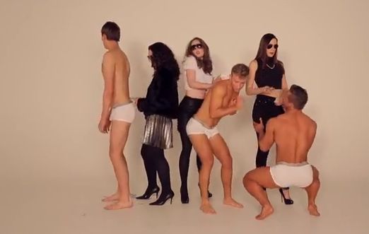 The Auckland law students' tongue-in-cheek parody is accompanied by underpants-wearing blokes. The Auckland law students' tongue-in-cheek parody is accompanied by underpants-wearing blokes.