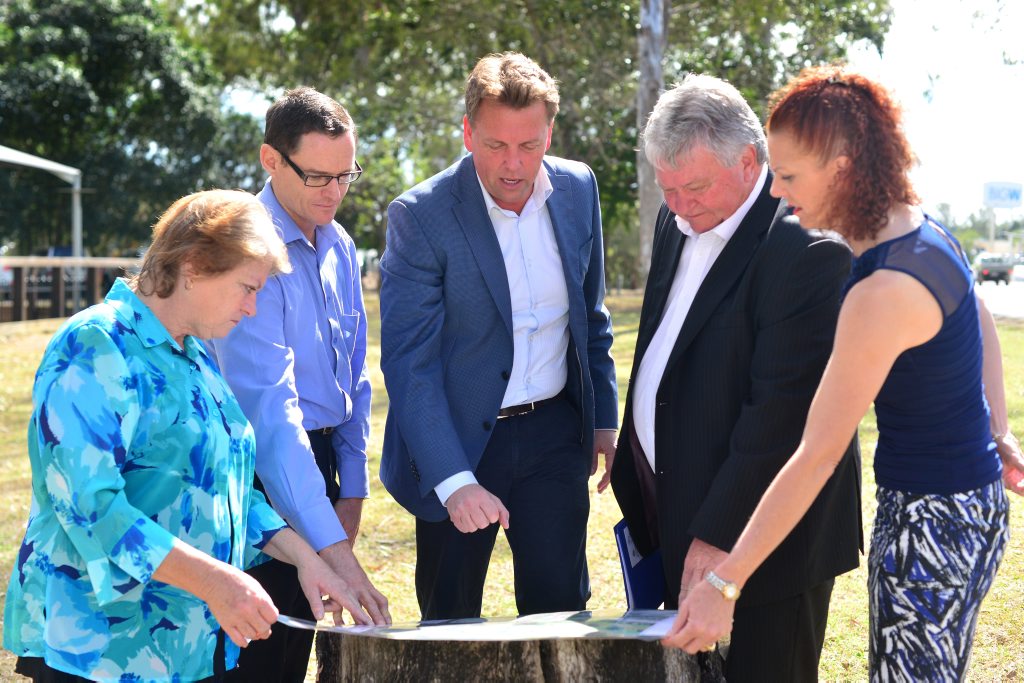Acting Deputy Regional Direct of TMR Dereck Sanderson, Independent MP Liz Cunningham, incumbent Flynn MP Ken O'Dowd, Transport Minister Scott Emerson and LNP Senate candidate Theresa Craig announced a full funded fix for Kin Kora roundabout. Acting Deputy Regional Direct of TMR Dereck Sanderson, Independent MP Liz Cunningham, incumbent Flynn MP Ken O'Dowd, Transport Minister Scott Emerson and LNP Senate candidate Theresa Craig announced a full funded fix for Kin Kora roundabout.