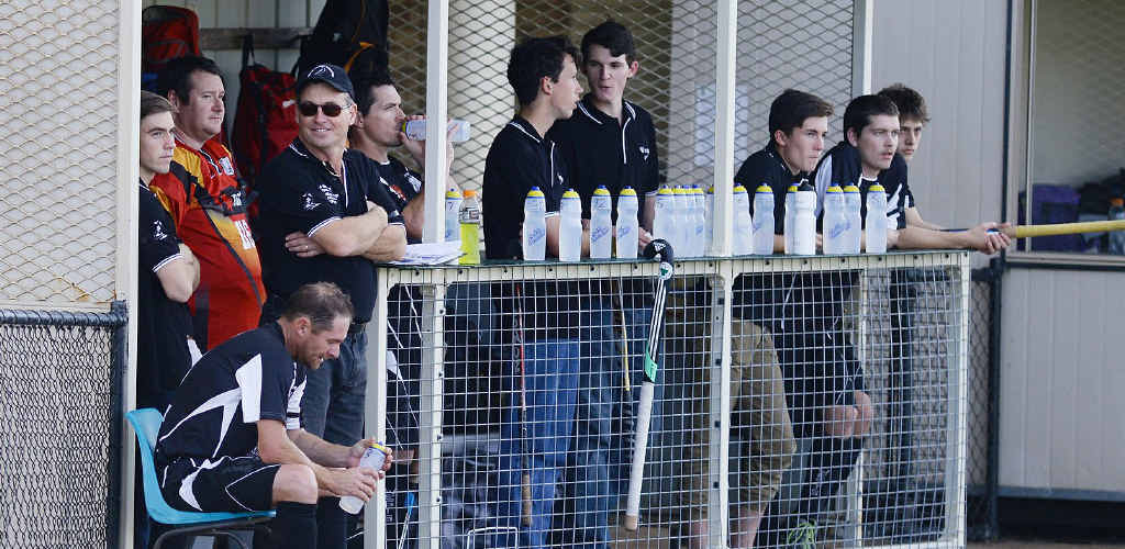 DESERVED BREAK: Wests goal-scorer Damien Goodwin (seated) enjoys a drink while teammates cheer the Magpies to victory in Saturday’s A-grade elimination final at the Ipswich Hockey Complex. DESERVED BREAK: Wests goal-scorer Damien Goodwin (seated) enjoys a drink while teammates cheer the Magpies to victory in Saturday’s A-grade elimination final at the Ipswich Hockey Complex.