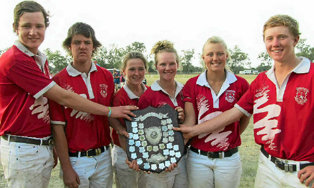 JUNIOR WIN: The Cunningham junior team which won the junior finals at the Queensland Polocrosse State Club Championships in Chinchilla at the weekend included (from left) Anthony O’Leary, Tim Forster, Sally Gilbert, Carly Cooper, Maddie Burton, and Dougal Strahley. JUNIOR WIN: The Cunningham junior team which won the junior finals at the Queensland Polocrosse State Club Championships in Chinchilla at the weekend included (from left) Anthony O’Leary, Tim Forster, Sally Gilbert, Carly Cooper, Maddie Burton, and Dougal Strahley.