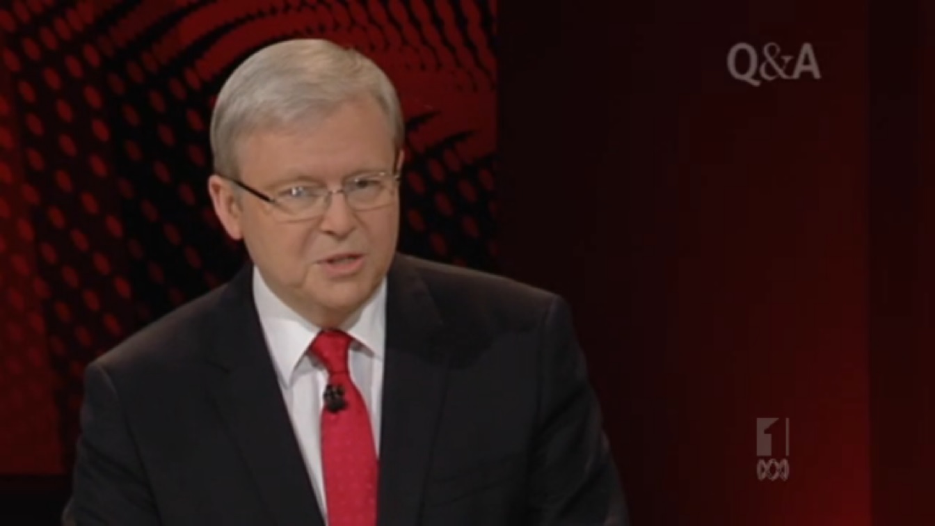 Still of Prime Minister Kevin Rudd on ABC TV's Q&A; program. Still of Prime Minister Kevin Rudd on ABC TV's Q&A; program.