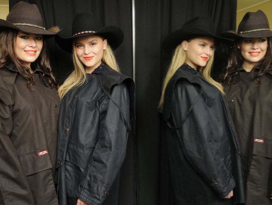 Models Jehsika Peacock and Emma Florence take a few deep breaths before taking to the catwalk at the Heritage Bank Ag Show. Models Jehsika Peacock and Emma Florence take a few deep breaths before taking to the catwalk at the Heritage Bank Ag Show.