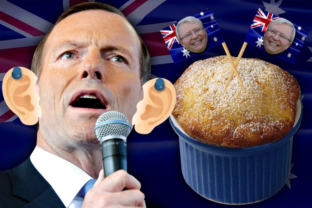 Whether it's pin the ears on Tony Abbott or a hearty bowl of Kevin Rudd double souffle, we have got it covered when it comes to throwing an election night party. Whether it's pin the ears on Tony Abbott or a hearty bowl of Kevin Rudd double souffle, we have got it covered when it comes to throwing an election night party.