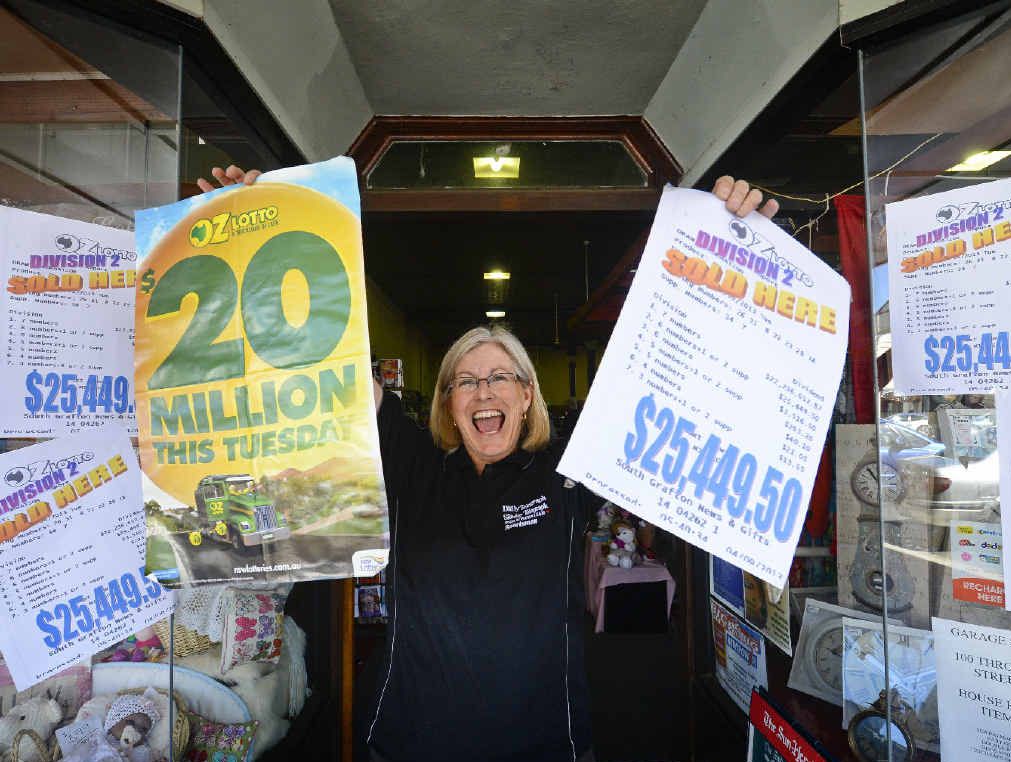 WINNING FEELING: Corrie Hayes of South Grafton News and Gifts celebrates their selling of an Oz Lotto second division winning ticket worth more than $25,000. Photo: Adam Hourigan WINNING FEELING: Corrie Hayes of South Grafton News and Gifts celebrates their selling of an Oz Lotto second division winning ticket worth more than $25,000. Photo: Adam Hourigan