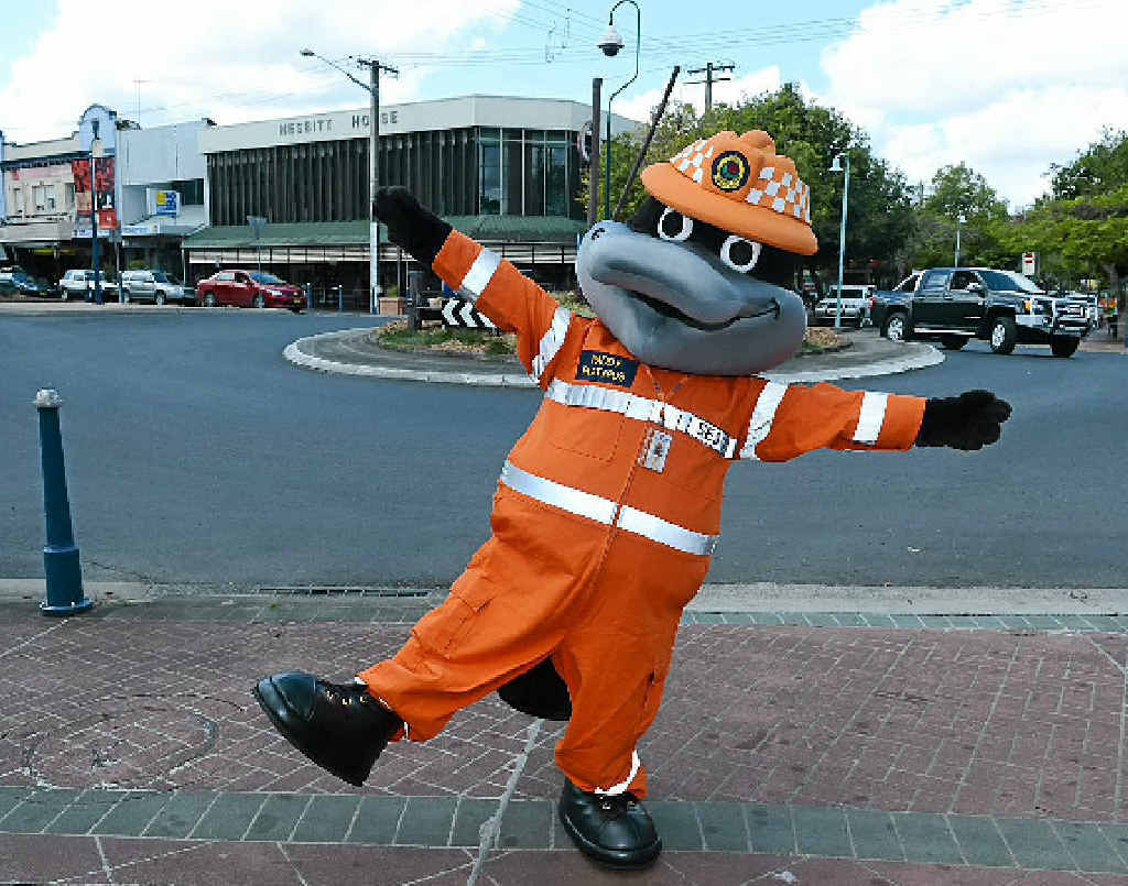 RAISING AWARENESS: Paddy Platypus took to the streets of Lismore for Storm Awareness Week. RAISING AWARENESS: Paddy Platypus took to the streets of Lismore for Storm Awareness Week.