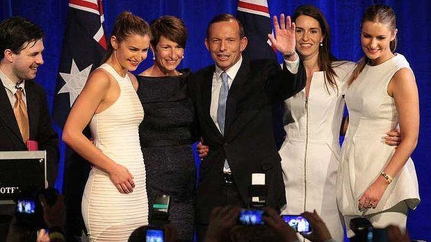 Facebook photo of 'Twiggy Palmcock' on stage photobombing the Abbott family Facebook photo of 'Twiggy Palmcock' on stage photobombing the Abbott family
