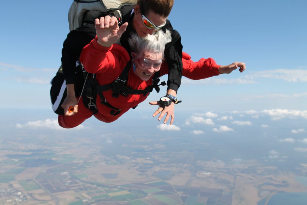 Great grandmother June Kearsley jumping out of a plane for Motor Neurone Disease. Great grandmother June Kearsley jumping out of a plane for Motor Neurone Disease.