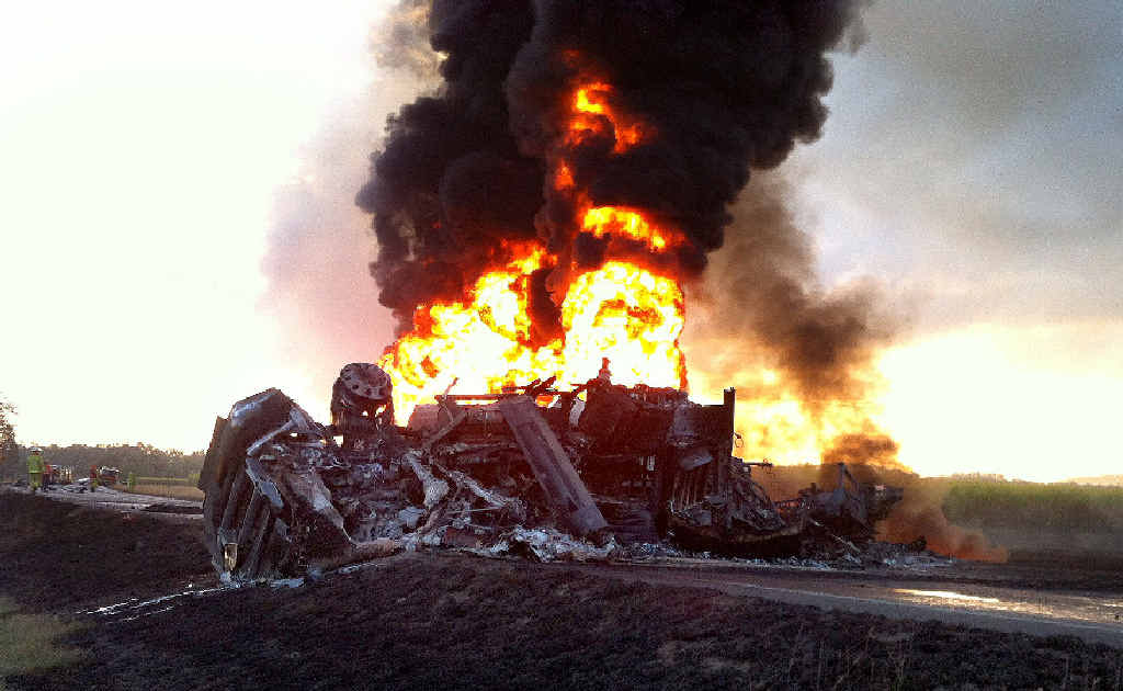 A car and two fuel tankers were involved in this spectacular and fiery crash on the Peak Downs Hwy. A car and two fuel tankers were involved in this spectacular and fiery crash on the Peak Downs Hwy.